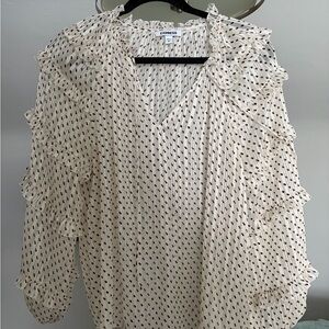 Express White Patterned Ruffle Blouse